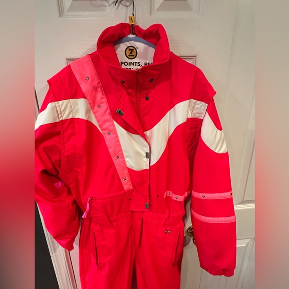 1980s Obermeyer Ski Suit Womens Snowsuit One Piece Gore Tex Neon Snow Bib Vtg 12 - Picture 3 of 8